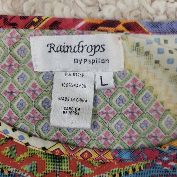 Papillon Boho Top Womens Large Aztec Ethnic Scarf Print Short Sleeve Raindrop - Picture 8 of 9